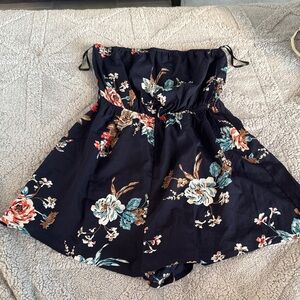 SHEIN Navy Floral Strapless Romper